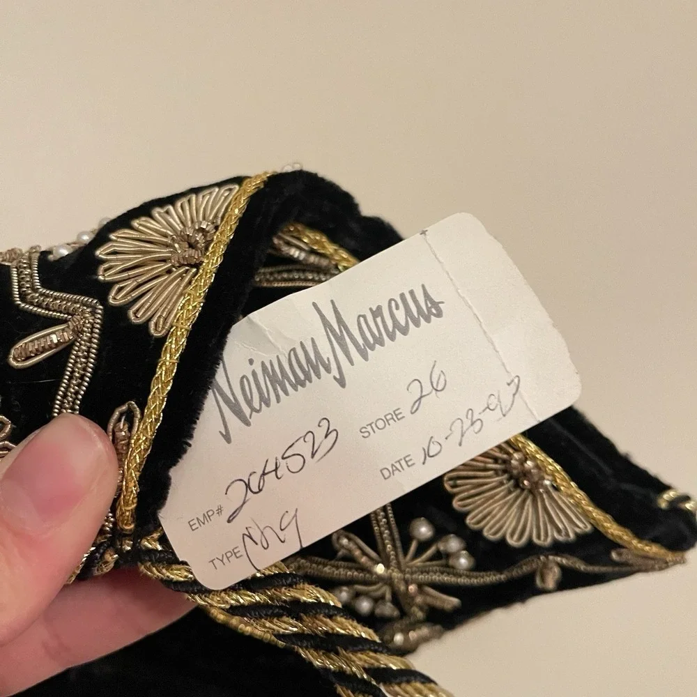 Neiman Marcus Precious Stone Gold Embroidered Velvet Christmas‎ Stocking Sudha
